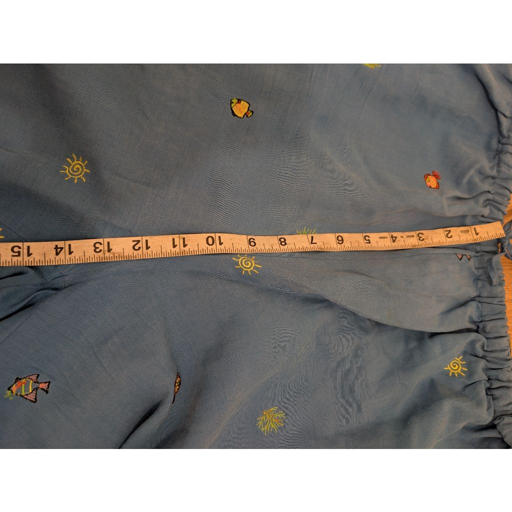 Women's Blue Wide Leg Pants with Tropical Fish Embroidery 16W Resort Wear - Picture 8 of 9